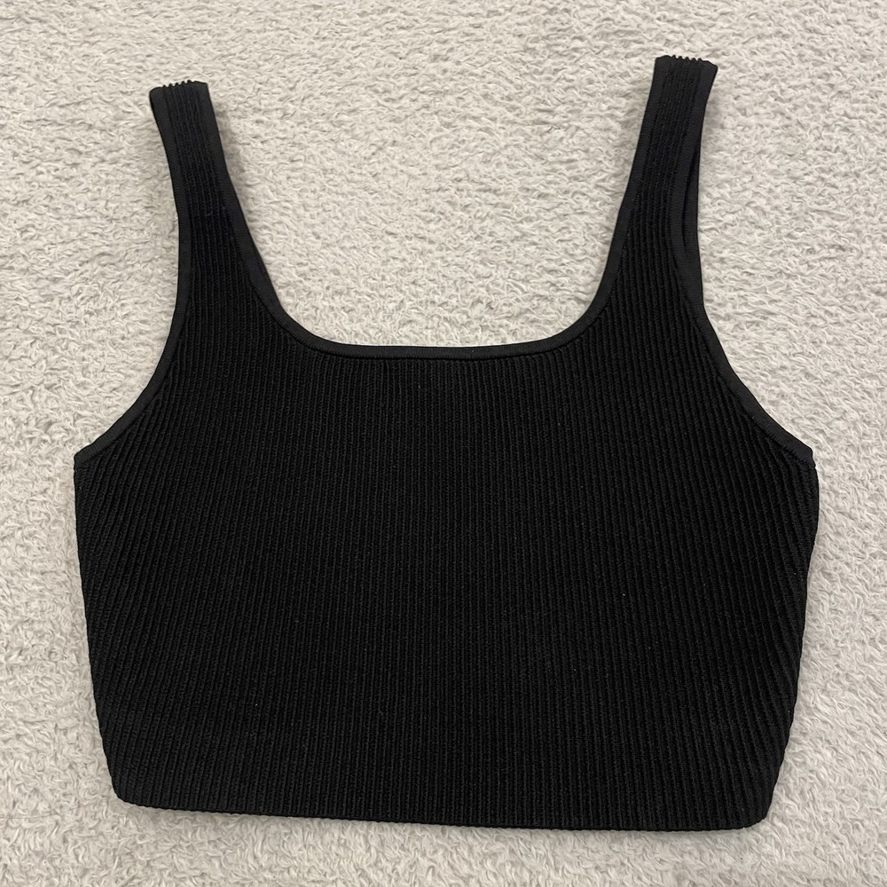 Babaton Sculpt Knit Ribbed Tank Top Womens M (Runs Small) Square Neck Cropped